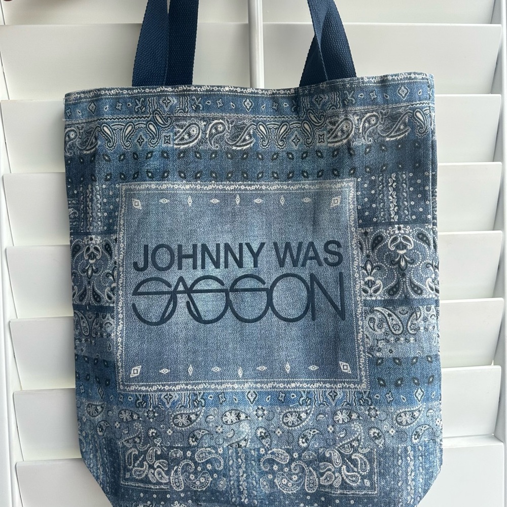 Johnny Was Blue Paisley Denim Tote